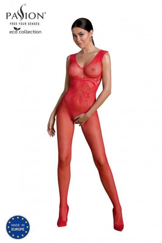 ECO BS003 | Bodystocking rouge ouvert | Passion lingerie