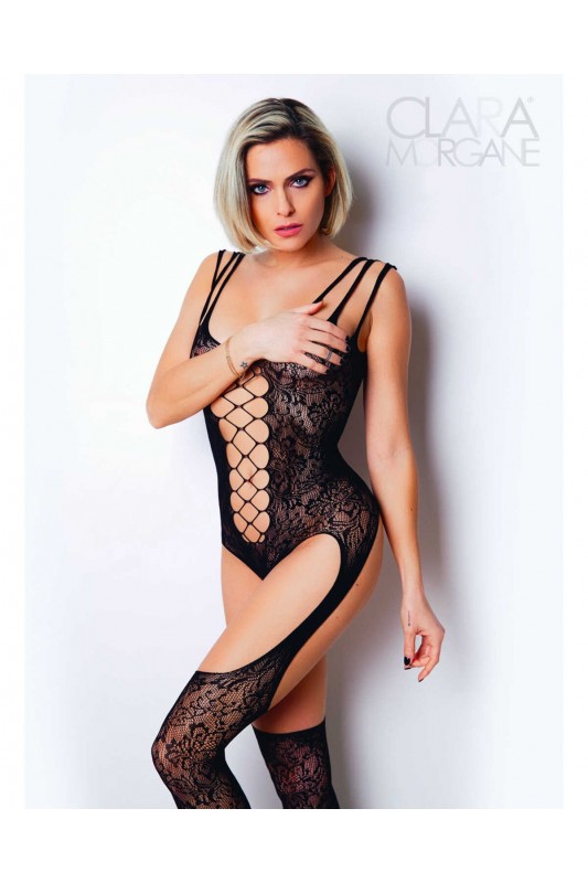 Le numéro 9 - bodystocking résille noir | Clara Morgane Lingerie