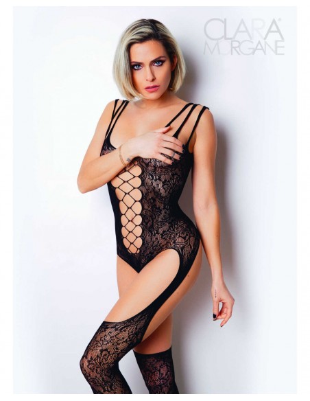 Le numéro 9 - bodystocking résille noir | Clara Morgane Lingerie
