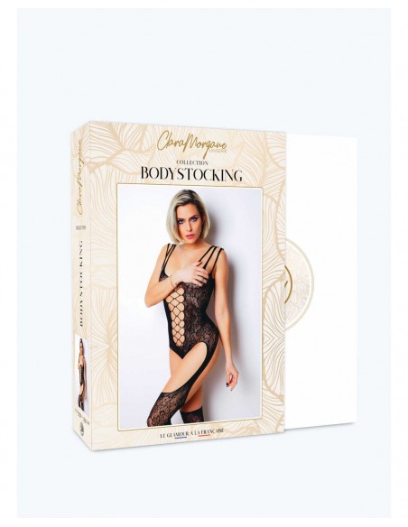 Le numéro 9 - bodystocking résille noir | Clara Morgane Lingerie