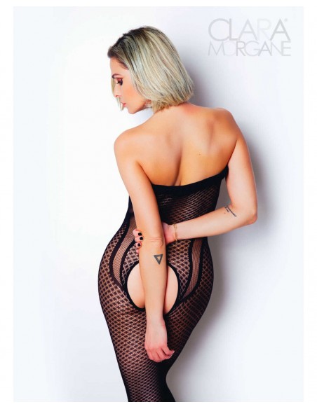 Le numéro 20 - Bodystocking noir ouvert | Clara Morgane Lingerie