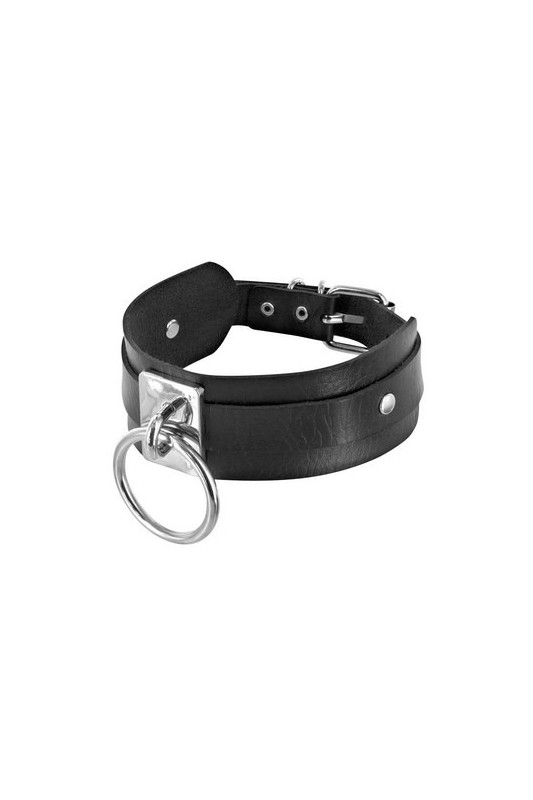 Collier large noir avec anneau | Fetish Tentation