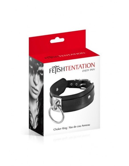 Collier large noir avec anneau | Fetish Tentation
