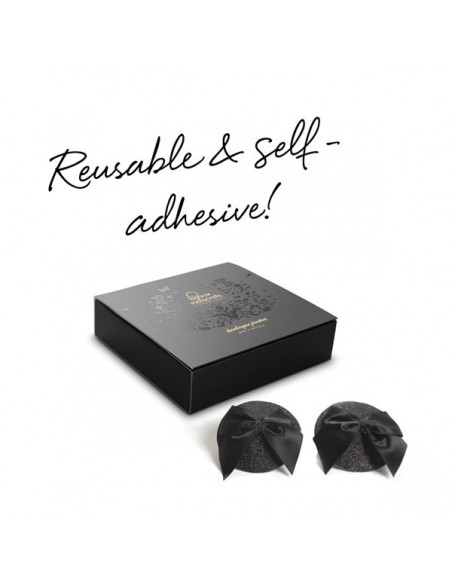 Cache-tétons Burlesque Noeud & Paillettes - Noir | Bijoux Indiscrets