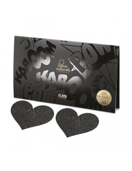 Flash - Cache-tétons Coeur noirs | Bijoux Indiscrets