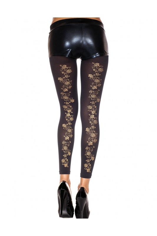 Legging fin noir opaque avec motifs dorées | Music Legs
