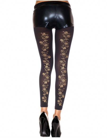 Legging fin noir opaque avec motifs dorées | Music Legs