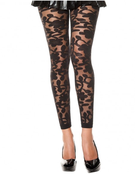 Legging noir fin transparent motif fleuri | Music Legs