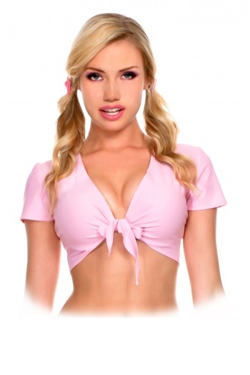 Top rose : manches courtes et décolleté plongeant | Music Legs