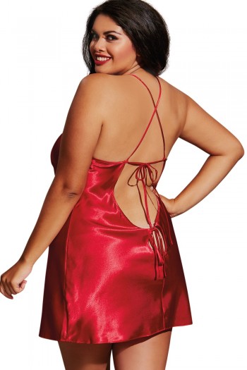Nuisette grande taille rouge & peignoir satinés | Dreamgirl 2