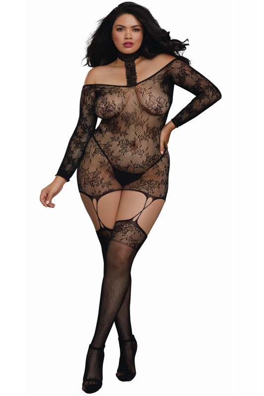 Bodystocking Grande Taille - Imitation Guêpière & Bas | Dreamgirl