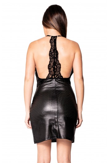 Robe cocktail noire simili cuir & dentelle Sophia | Be lily 2