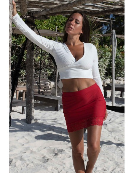 Marina : Jupe courte rouge dentelle | Be lily