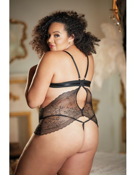 ROSIE : Nuisette dentelle noire grande taille & string ouvert | Allure