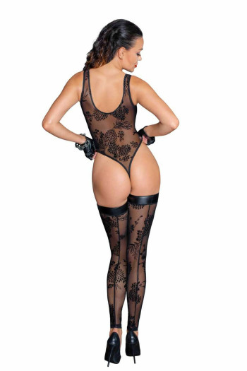 F242 body String en tulle floqué motif floral | Noir HandMade 2