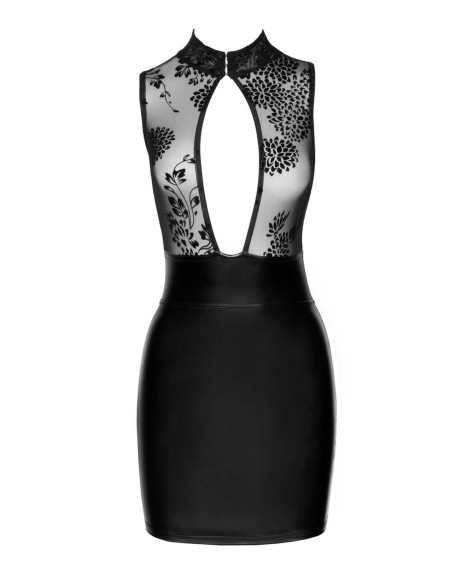 F241 robe courte wetlook et tulle brodé | Noir HandMade