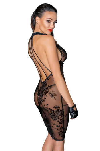 F240 robe midi tulle brodé dos nu | Noir HandMade 2