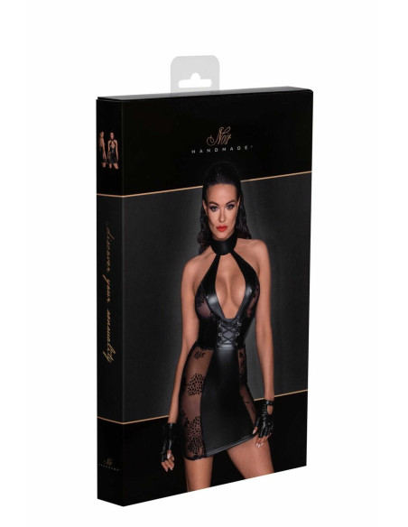 F238 robe wetlook, tulle et corset | Noir HandMade