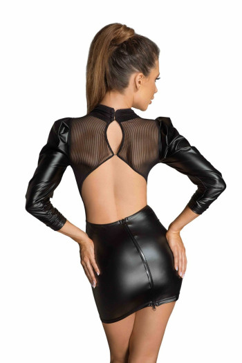 Robe F201 Wetlook et tulle noire | Noir HandMade 2