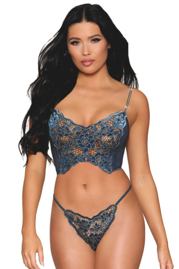 Bustier bleu nuit et string assorti | Dreamgirl