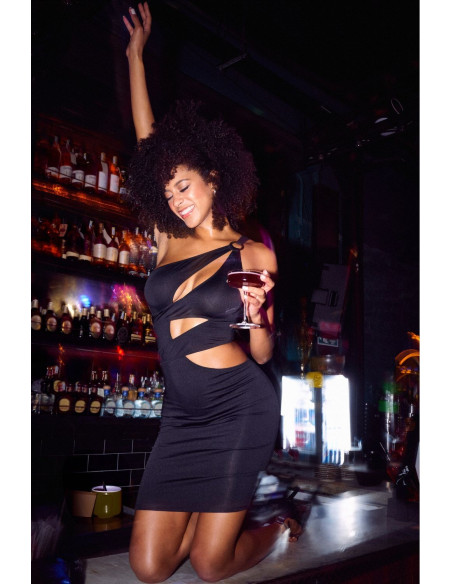 Robe Asymétrique Cocktail Déstructurée Noire | Mapalé