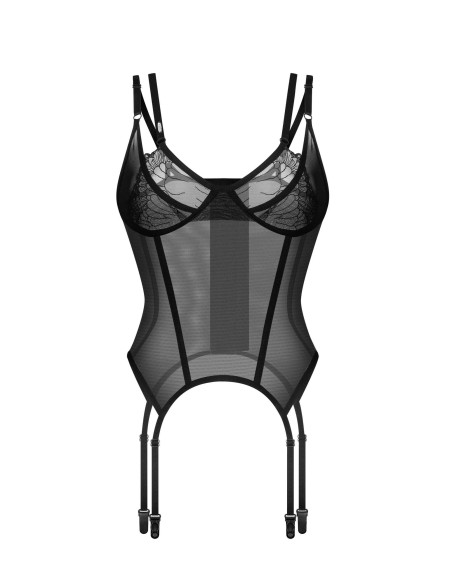 CORSET TRANSPARENT NOIR DENTELLE BONNETS ARMATURÉS | Obsessive